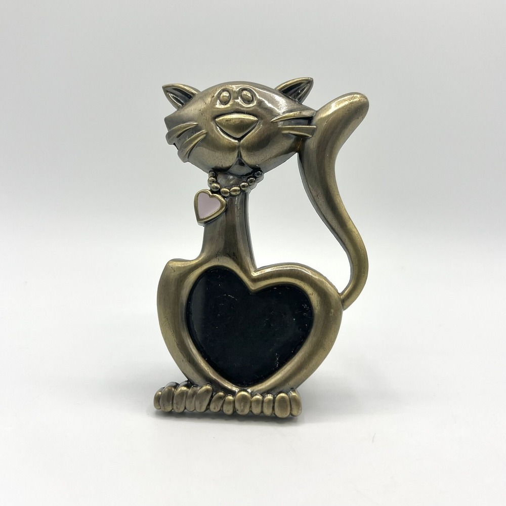 Kitty Cat Metal Tabletop Picture Frame Cat Lovers Gift 4.5" Tall Gold Tone Pink
